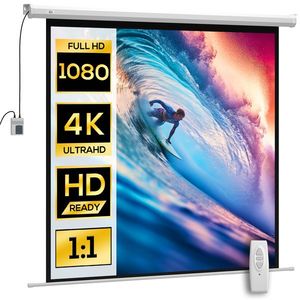 HOMCOM Ecran de Proiecție de 85 inch 1: 1 cu Telecomandă, Pânză de Proiector Rulantă, 176, 5x8x176, 5 cm, Alb | Aosom Romania imagine