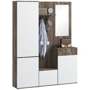 HOMCOM Mobilier 4 în 1 cu Oglindă, Cuiere și Rafturi Interioare Reglabile, Mobilier Multifuncțional, 145x29x184 cm, Negru | Aosom Romania imagine