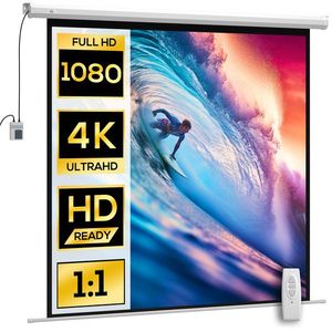 HOMCOM Ecran Proiector de 92 Inch cu Telecomandă, Pânză de Proiector Rulabilă din Plastic și Metal, 189, 5x8x189, 5 cm, Alb | Aosom Romania imagine