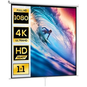 HOMCOM Ecran de Proiecție 120 Inch Format 1: 1, Ecran Rulabil cu Unghi de 160° și Montare pe Tavan sau Perete, 223x8x223 cm, Alb | Aosom Romania imagine