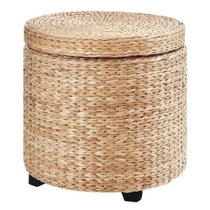 HOMCOM Taburet de Depozitare Rotund, Acoperit cu Ratan, Taburet Sprijin cu Capac, Ф43x43 cm, Kaki | Aosom Romania imagine