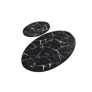 Set 2 Covorase baie Marble, 60 x 100 cm, 50 x 60 cm, Antiderapant, Negru imagine