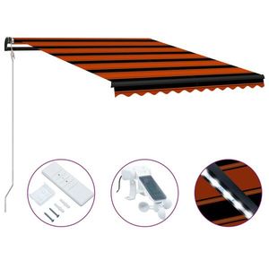 vidaXL Copertină retractabilă senzor vânt & LED oranj/maro, 350x250 cm imagine