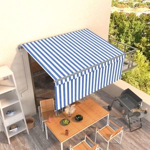 vidaXL Copertină retractabilă automat cu stor, albastru & alb, 3x2, 5 m imagine