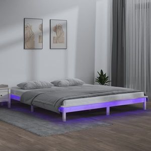 vidaXL Cadru de pat cu LED, 150x200 cm, lemn masiv, King Size 5FT imagine