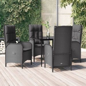 vidaXL Set mobilier de grădină cu perne, 5 piese, negru, poliratan imagine