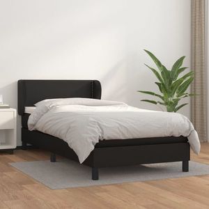 vidaXL Pat box spring cu saltea, negru, 90x190 cm, piele ecologică imagine