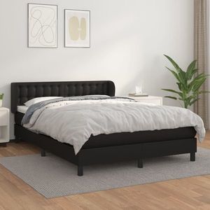 vidaXL Pat box spring cu saltea, negru, 140x200 cm, piele ecologică imagine