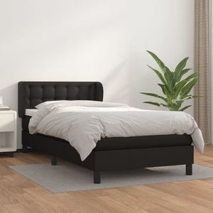 vidaXL Pat box spring cu saltea, negru, 90x190 cm, piele ecologică imagine