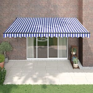 vidaXL Copertină retractabilă albastru/alb, 4x3 m, textil/aluminiu imagine