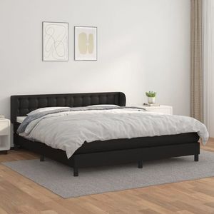 vidaXL Pat box spring cu saltea, negru, 160x200 cm, piele ecologică imagine