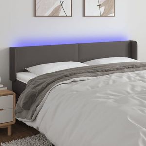 vidaXL Tăblie de pat cu LED, gri, 203x16x78/88 cm, piele ecologică imagine