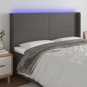 vidaXL Tăblie de pat cu LED, gri, 203x16x118/128 cm, piele ecologică imagine