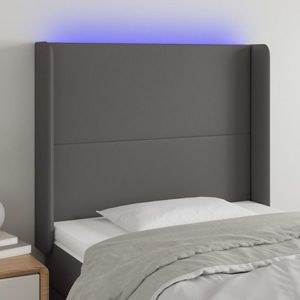 vidaXL Tăblie de pat cu LED, gri, 103x16x118/128 cm, piele ecologică imagine