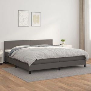 vidaXL Pat box spring cu saltea, gri, 200x200 cm, piele ecologică imagine