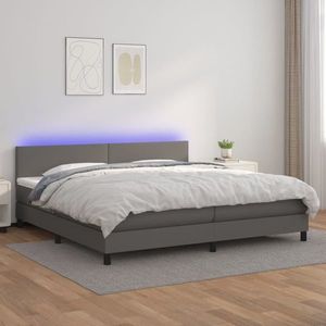 vidaXL Pat cu arcuri, saltea și LED, gri, 200x200 cm, piele ecologică imagine