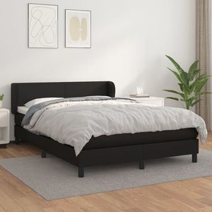 vidaXL Pat box spring cu saltea, negru, 140x200 cm, piele ecologică imagine