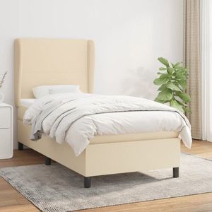 vidaXL Pat box spring cu saltea, crem, 90x190 cm, textil imagine