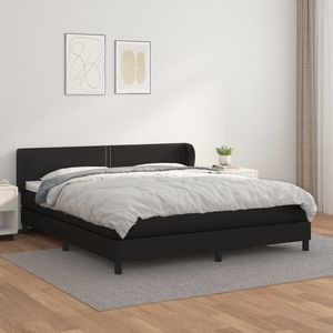 vidaXL Pat box spring cu saltea, negru, 160x200 cm, piele ecologică imagine