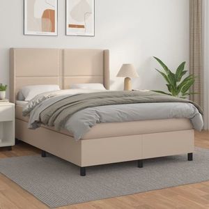 vidaXL Pat box spring cu saltea, cappuccino, 140x200cm piele ecologică imagine