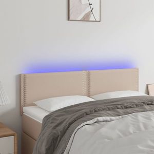 vidaXL Tăblie de pat cu LED cappuccino 144x5x78/88 cm piele ecologică imagine