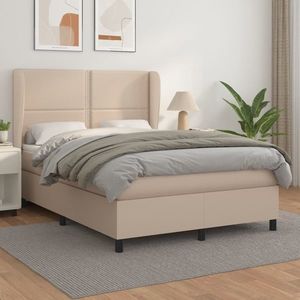 vidaXL Pat box spring cu saltea, cappuccino, 140x190cm piele ecologică imagine