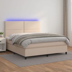 vidaXL Pat cu arcuri, cu saltea și LED cappuccino 140x190 cm piele eco imagine