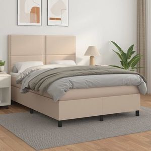 vidaXL Pat box spring cu saltea, cappuccino, 140x200cm piele ecologică imagine