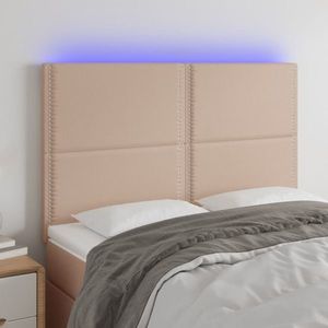 vidaXL Tăblie de pat cu LED, cappuccino, 144x5x118/128 cm, piele eco imagine