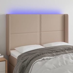 vidaXL Tăblie de pat cu LED, cappuccino, 147x16x118/128 cm, piele eco imagine