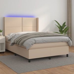 vidaXL Pat cu arcuri, cu saltea și LED cappuccino 140x190 cm piele eco imagine