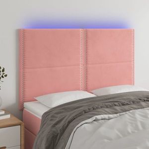 vidaXL Tăblie de pat cu LED, roz, 144x5x118/128 cm, catifea imagine