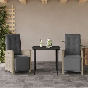 vidaXL Set bistro cu perne, 3 piese, gri deschis, poliratan imagine