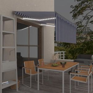 vidaXL Copertină automată cu stor&LED&senzor vânt albastru&alb 3x2, 5 m imagine