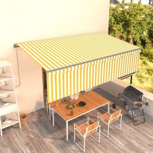 vidaXL Copertină retractabilă manual cu stor, galben&alb, 5x3 m imagine