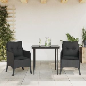 vidaXL Set mobilier de grădină cu perne, 3 piese, negru, poliratan imagine