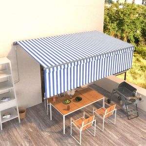 vidaXL Copertină retractabilă automat cu stor, albastru&alb, 5x3 m imagine