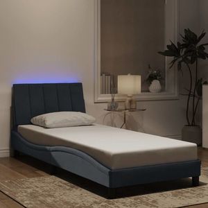 vidaXL Cadru de pat cu lumini LED, gri închis, 90x190 cm, catifea imagine