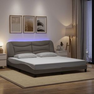 vidaXL Cadru de pat cu lumini LED, gri taupe, 180x200 cm, textil imagine