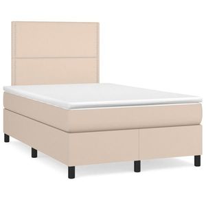 vidaXL Pat cu arcuri, cu saltea și LED cappuccino 120x190 cm piele eco imagine