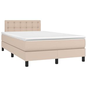 vidaXL Pat cu arcuri, cu saltea și LED cappuccino 120x190 cm piele eco imagine