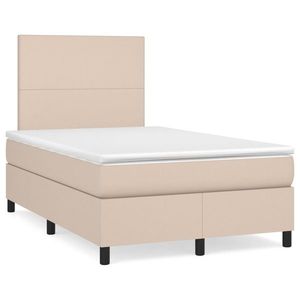 vidaXL Pat cu arcuri, cu saltea și LED cappuccino 120x190 cm piele eco imagine