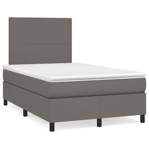 vidaXL Pat box spring cu saltea, gri, 120x190 cm, piele ecologică imagine