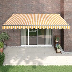 vidaXL Copertină retractabilă galben și alb, 4x3 m, textil și aluminiu imagine