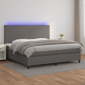 vidaXL Pat cu arcuri, saltea și LED, gri, 200x200 cm, piele ecologică imagine