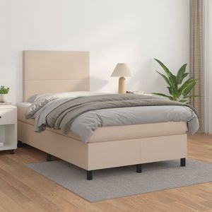 vidaXL Pat box spring cu saltea, cappuccino, 120x200cm piele ecologică imagine