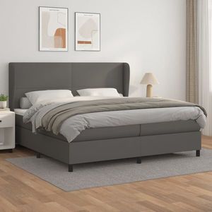 vidaXL Pat box spring cu saltea, gri, 200x200 cm, piele ecologică imagine