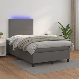 vidaXL Pat cu arcuri, saltea și LED, gri, 120x200 cm, piele ecologică imagine