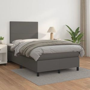 vidaXL Pat box spring cu saltea, gri, 120x200 cm, piele ecologică imagine