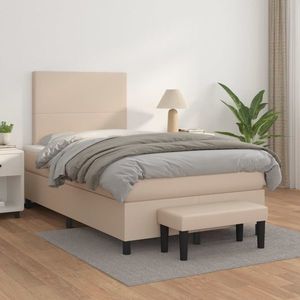 vidaXL Pat box spring cu saltea, cappuccino, 120x200cm piele ecologică imagine